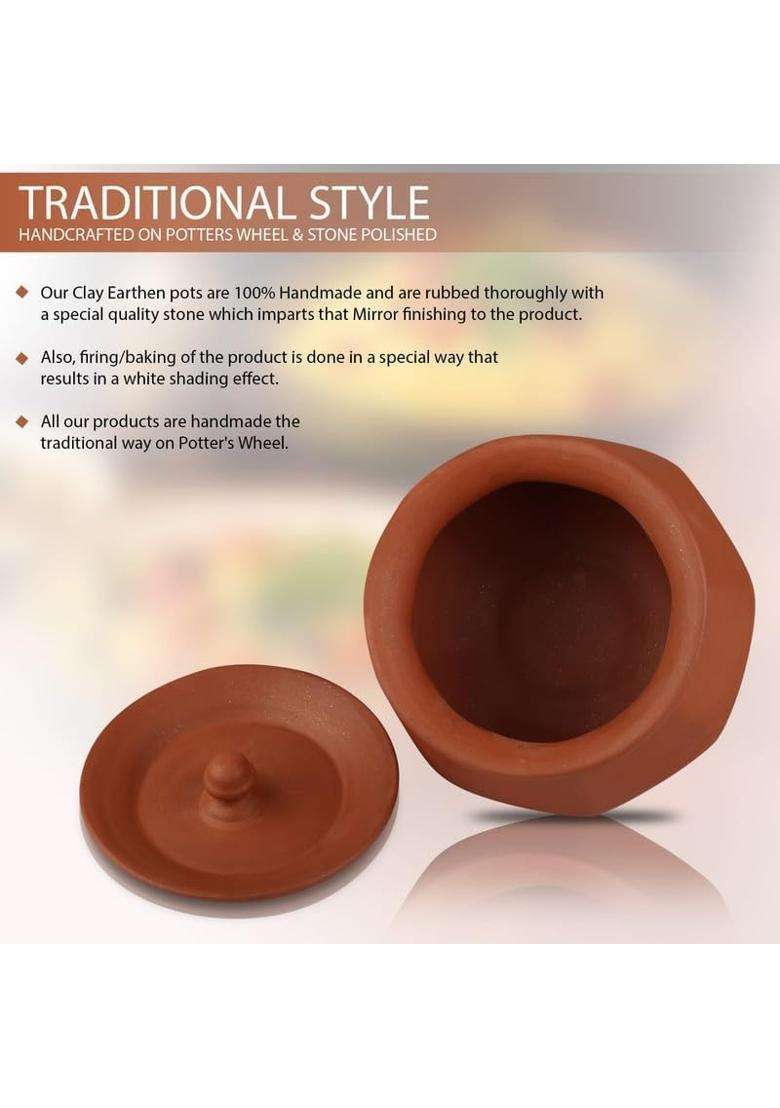 PALVIT CLAY ART GALLERY Terracotta Clay Bowl Pot with Lid for Curd | 500 ml | 16.9 fl oz | Handcrafted - Indya