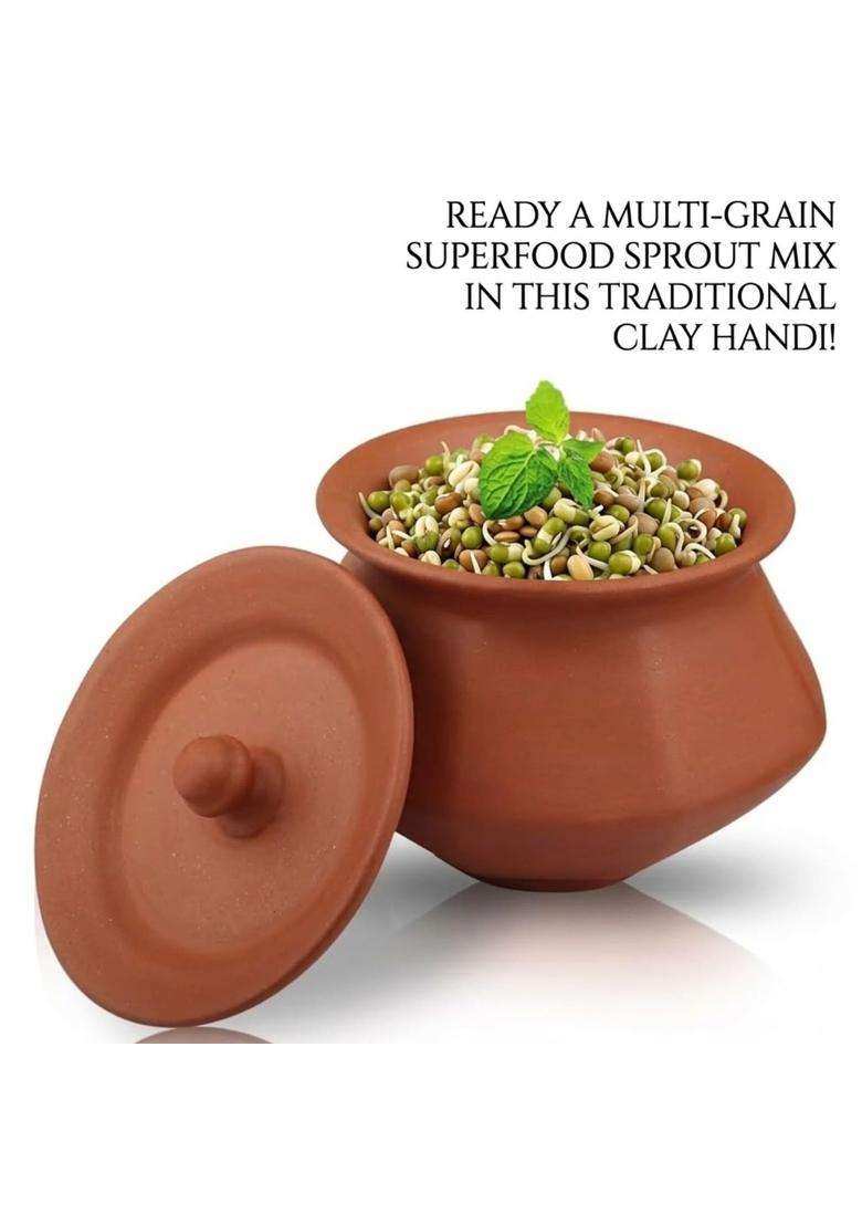 Bhanvi Clay Curd Pot with Lid for Dahi | 1000 ml | 33.8 fl oz - Indya