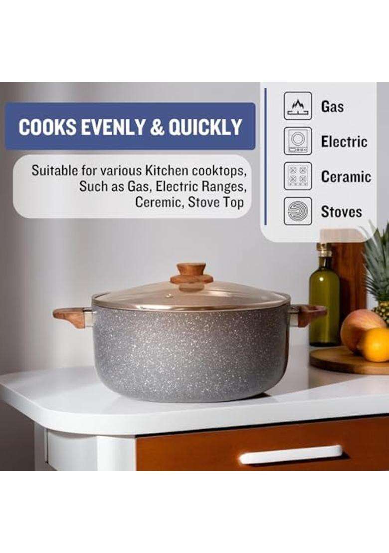 PLUMM Get Plumm Sauce Pot Cookware with Handle Grey | 5 L | 5.3 Qt | 24 cm | 9.4 Inch | Induction Compatible | With Lid - Indya