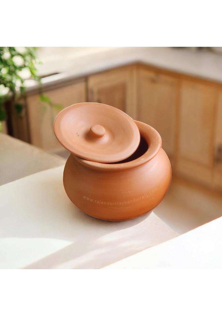 RAJENDER CLAY HANDICRAFT Handmade Terracotta Clay Pot with Lid | 1 L | 1.1 Qt - Indya