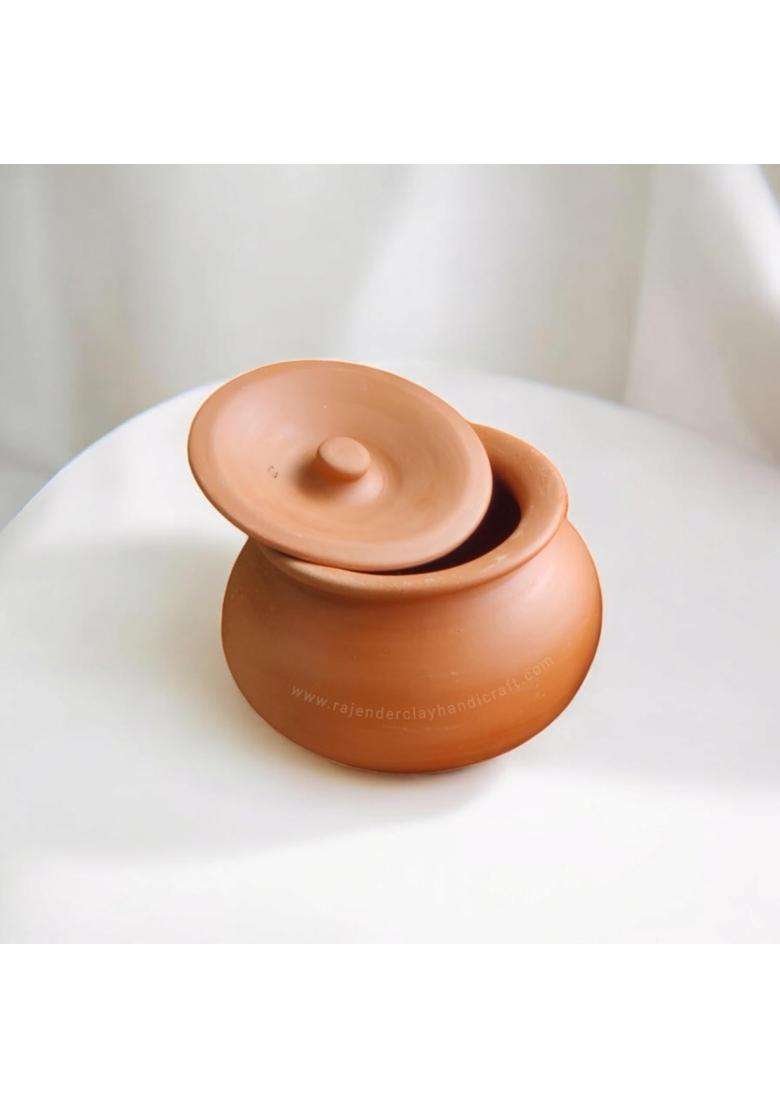 RAJENDER CLAY HANDICRAFT Handmade Terracotta Clay Pot with Lid | 1 L | 1.1 Qt - Indya