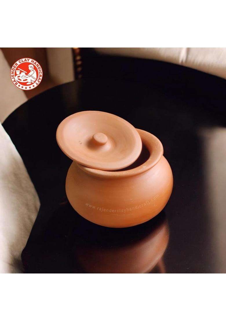 RAJENDER CLAY HANDICRAFT Handmade Terracotta Clay Pot with Lid | 1 L | 1.1 Qt - Indya