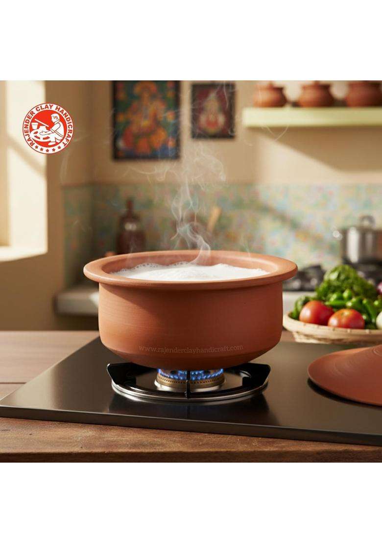 RAJENDER CLAY HANDICRAFT Handcrafted Terracotta Clay Pot with Lid | 3 L | 3.2 Qt | Non-Toxic - Indya