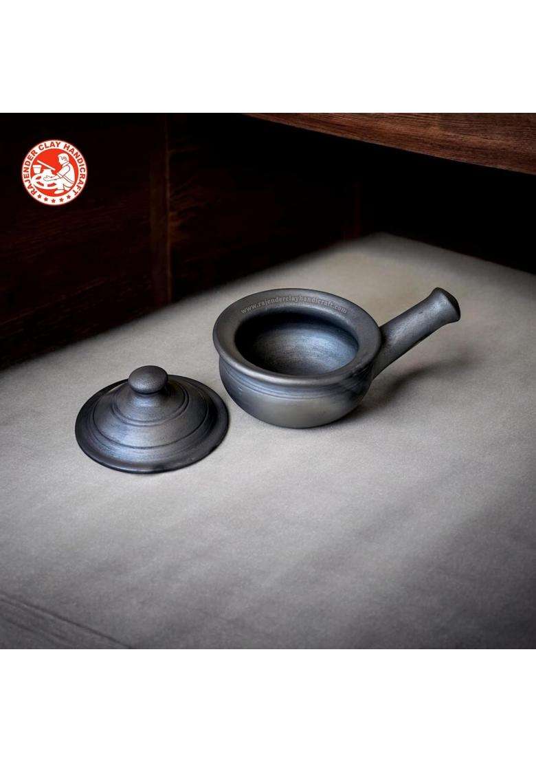RAJENDER CLAY HANDICRAFT Handcrafted Black Clay Cooking Pot with Lid | 500 ml | 16.9 fl oz - Indya