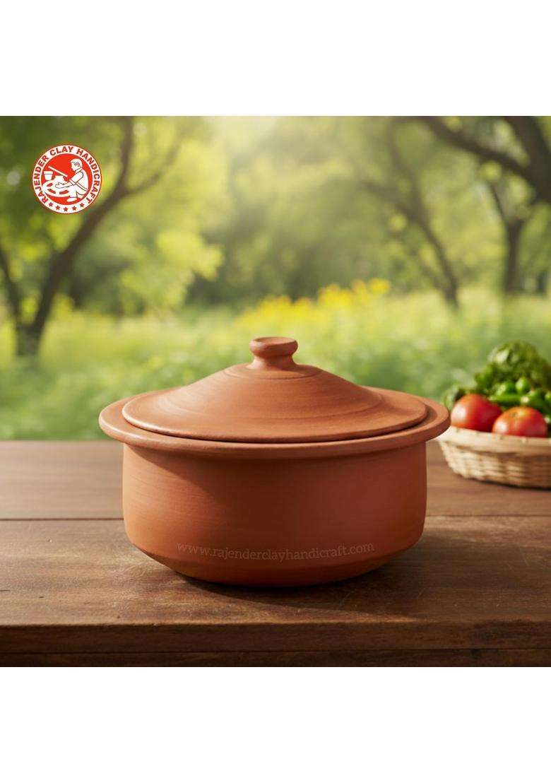RAJENDER CLAY HANDICRAFT Handcrafted Terracotta Clay Pot with Lid | 4 L | 4.2 Qt | Non-Toxic - Indya