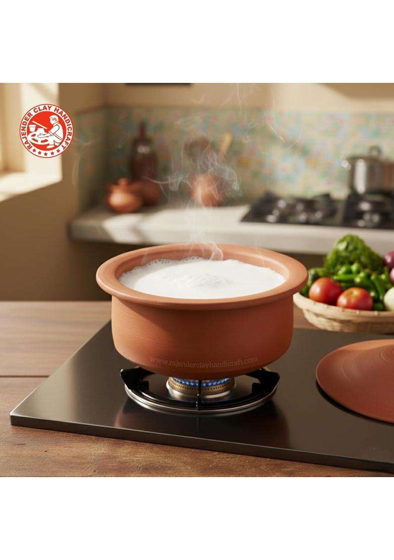 RAJENDER CLAY HANDICRAFT Handcrafted Terracotta Clay Pot with Lid | 4 L | 4.2 Qt | Non-Toxic - Indya