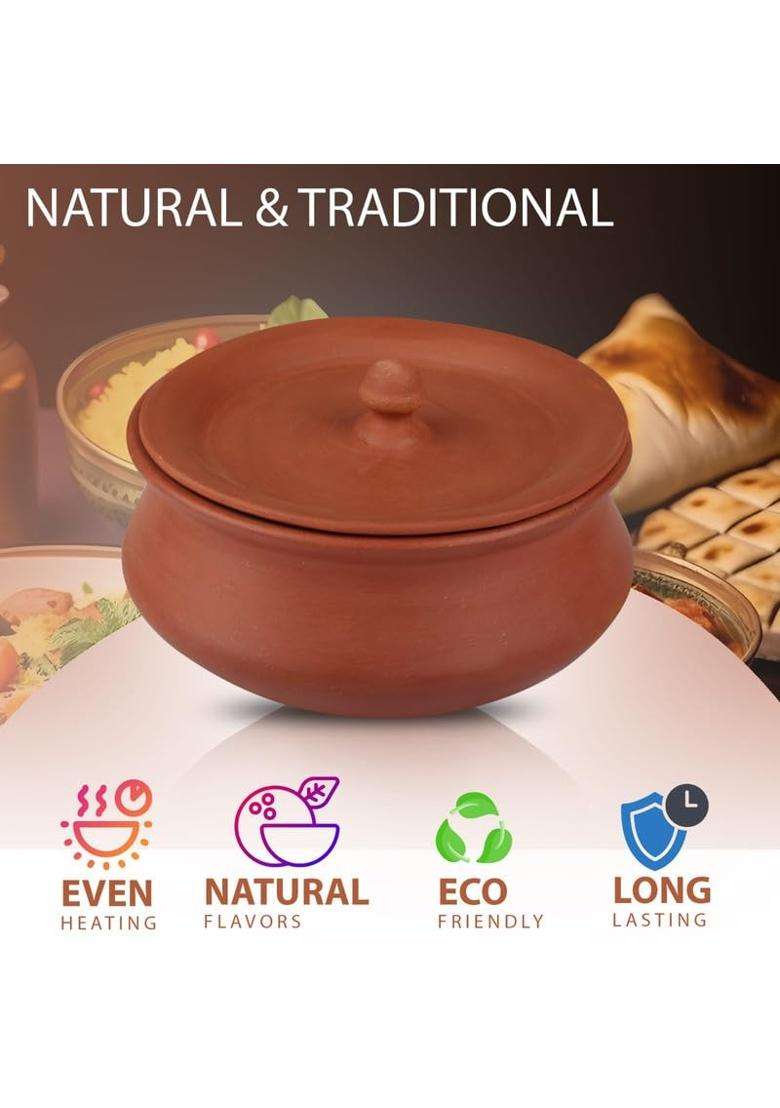 Bhanvi Authentic Terracotta Cooking Clay Curd Pot with Lid for Cooking | 400 ml | 13.5 fl oz | Handcrafted - Indya