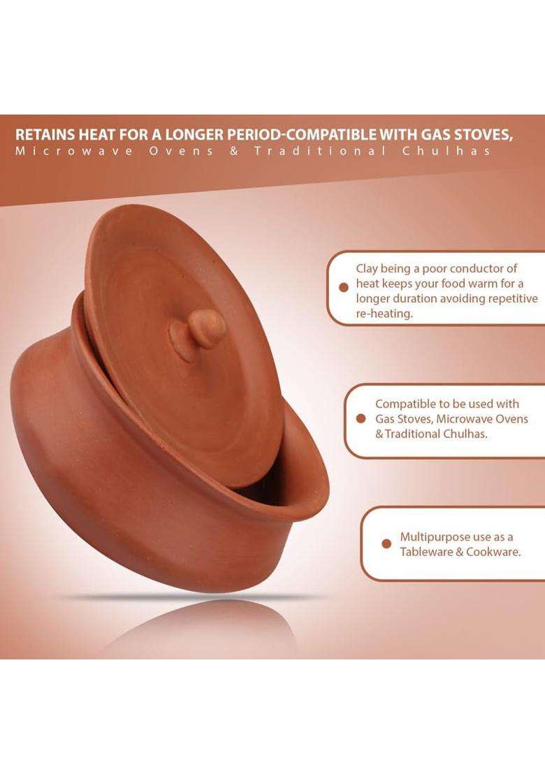 Bhanvi Authentic Terracotta Cooking Clay Curd Pot with Lid for Cooking | 400 ml | 13.5 fl oz | Handcrafted - Indya