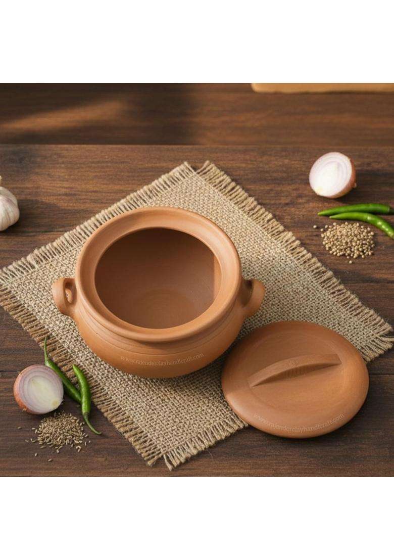 RAJENDER CLAY HANDICRAFT Premium Handmade Mitti Kadhai Wok with Flat Lid | 3 L | 3.2 Qt - Indya