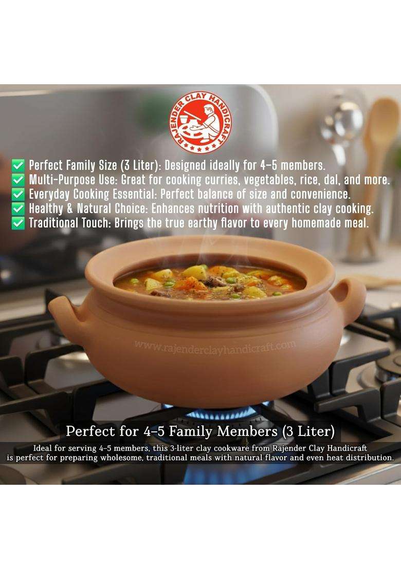 RAJENDER CLAY HANDICRAFT Premium Handmade Mitti Kadhai Wok with Flat Lid | 3 L | 3.2 Qt - Indya