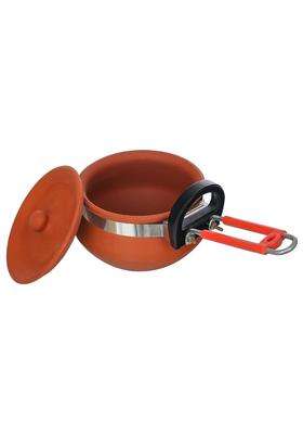 B S NATURAL Handcrafted Clay Cooking Pot with Lid and Long Handle