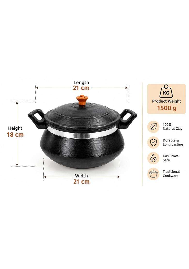 Matti Shree Unglazed Clay Handi for Cooking with Lid | 1 L | 1.1 Qt - Indya