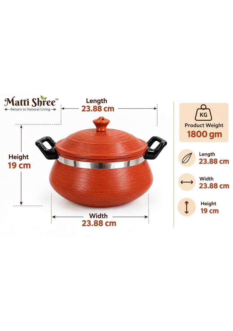 Matti Shree Unglazed Clay Handi for Cooking with Lid | 2 L | 2.1 Qt - Indya