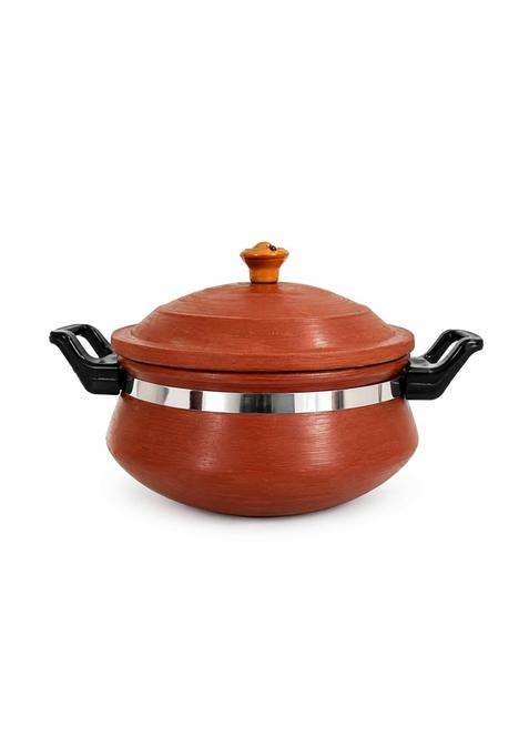 Matti Shree Unglazed Clay Handi for Cooking with Lid | 2 L | 2.1 Qt