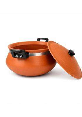 Matti Shree Earthen Clay Cooking Pot with Lid- Red | 2 L | 2.1 Qt