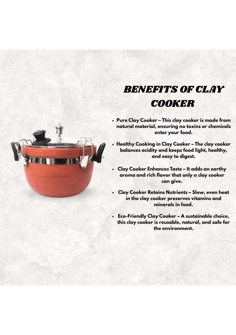 Terra Charms Premium Clay Cooker | 3 L | 3.2 Qt | Handcrafted | With Lid - Indya