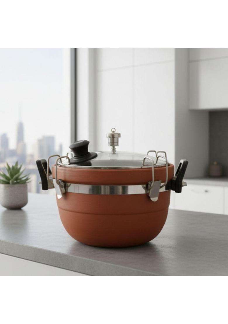 Terra Charms Premium Clay Cooker | 3 L | 3.2 Qt | Handcrafted | With Lid - Indya