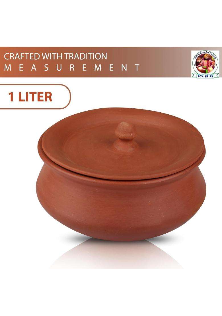 PALVIT CLAY ART GALLERY Earthen Clay Handi Cooking Pot with Lid | 1000 ml | 33.8 fl oz - Indya