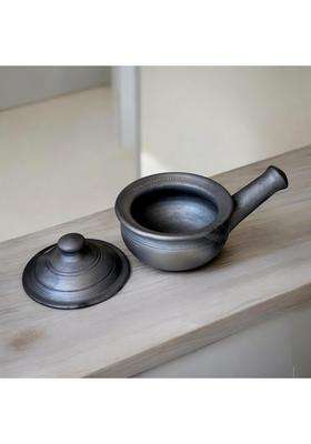 RAJENDER CLAY HANDICRAFT Handcrafted Black Clay Cooking Pot with Lid | 1 L | 1.1 Qt