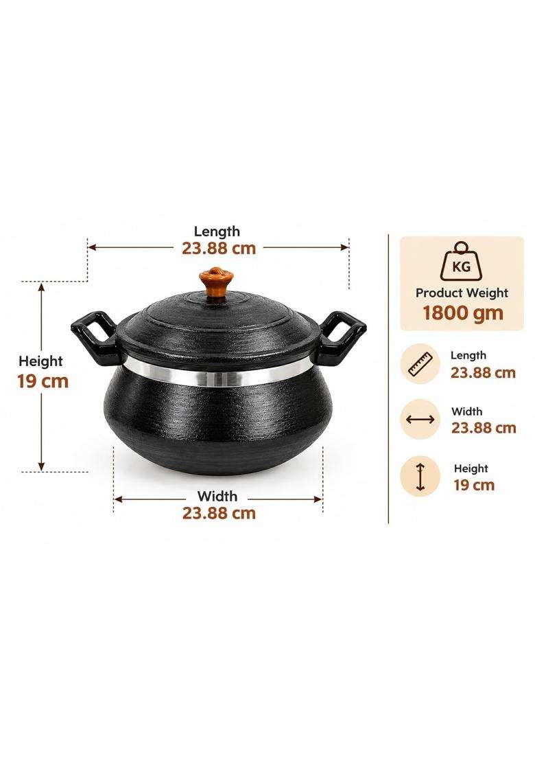 Matti Shree Unglazed Clay Handi for Cooking with Lid | 2 L | 2.1 Qt - Indya