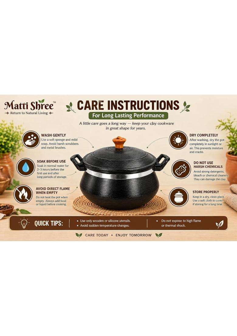 Matti Shree Unglazed Clay Handi for Cooking with Lid | 2 L | 2.1 Qt - Indya