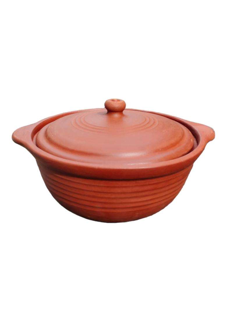 EZAHK Earthen Clay Handi with Lid | 3 L | 3.2 Qt - Indya