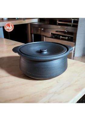 RAJENDER CLAY HANDICRAFT Traditional Black Kabutari Cooking Pot | 2 L | 2.1 Qt