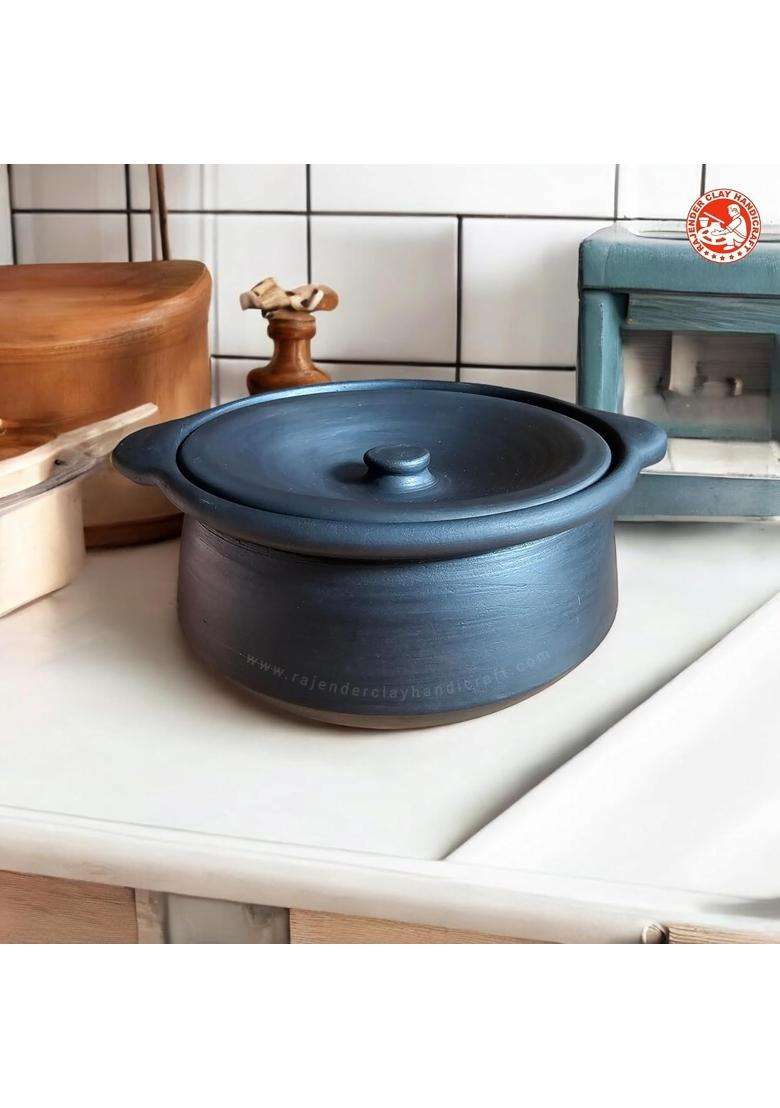 RAJENDER CLAY HANDICRAFT Traditional Black Kabutari Cooking Pot | 2 L | 2.1 Qt - Indya