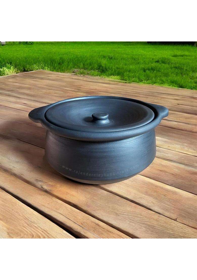 RAJENDER CLAY HANDICRAFT Traditional Black Kabutari Cooking Pot | 2 L | 2.1 Qt - Indya