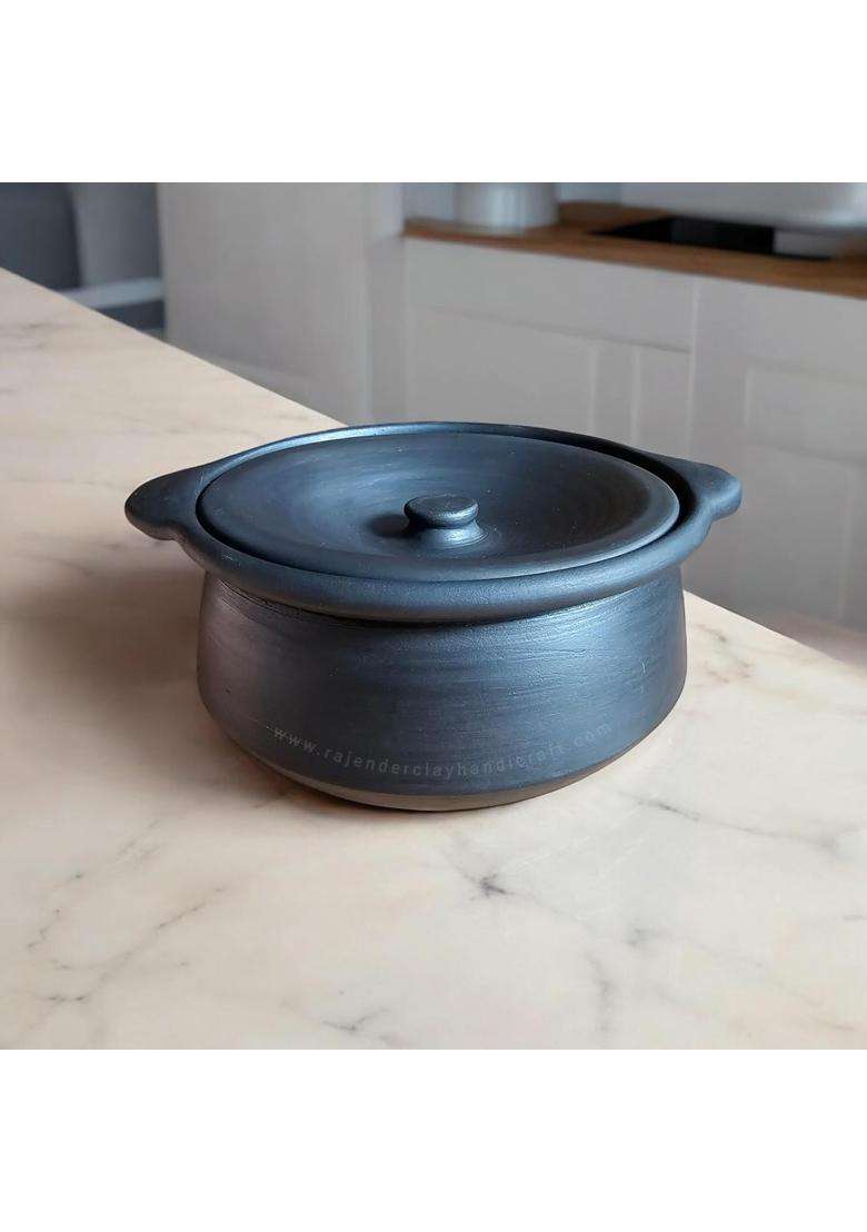 RAJENDER CLAY HANDICRAFT Traditional Black Kabutari Cooking Pot | 2 L | 2.1 Qt - Indya