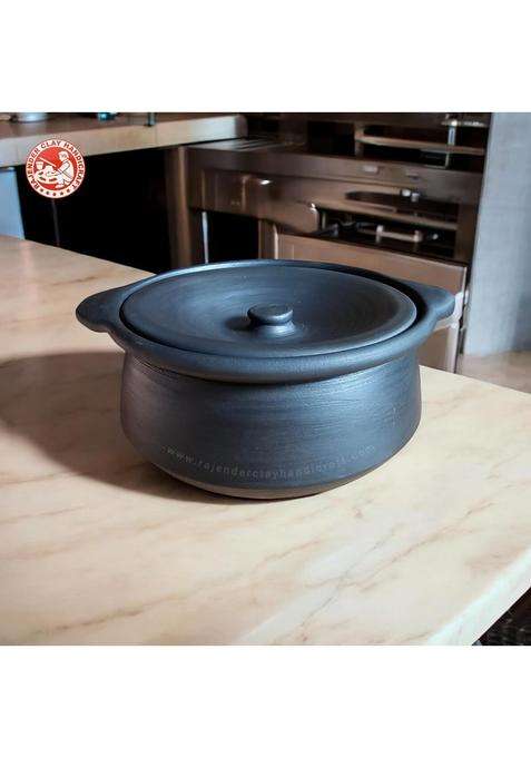 RAJENDER CLAY HANDICRAFT Traditional Black Kabutari Cooking Pot | 2 L | 2.1 Qt