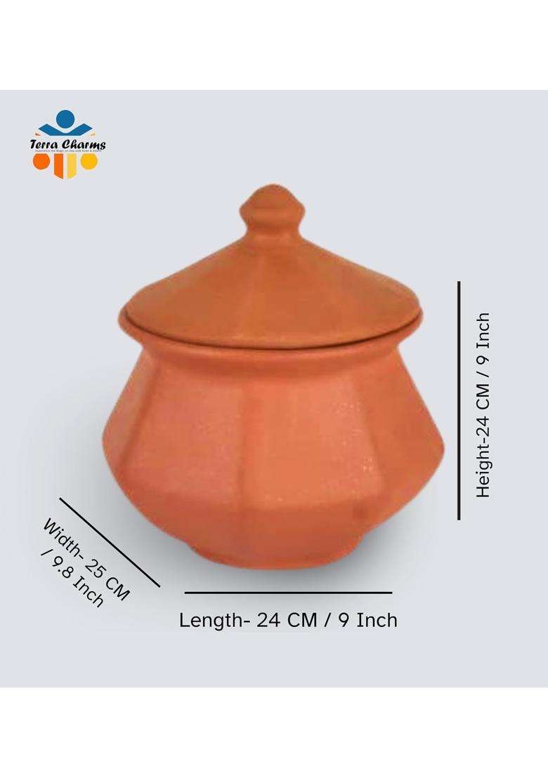 Terra Charms Clay Pot for Making Cooking and Serving Dal Makhani Tadka Clay Handi for Kitchen | 1800 ml | 60.9 fl oz - Indya