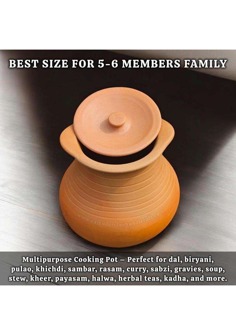 RAJENDER CLAY HANDICRAFT Handcrafted Mitti Handi Deep Pot for Cooking | 4 L | 4.2 Qt - Indya
