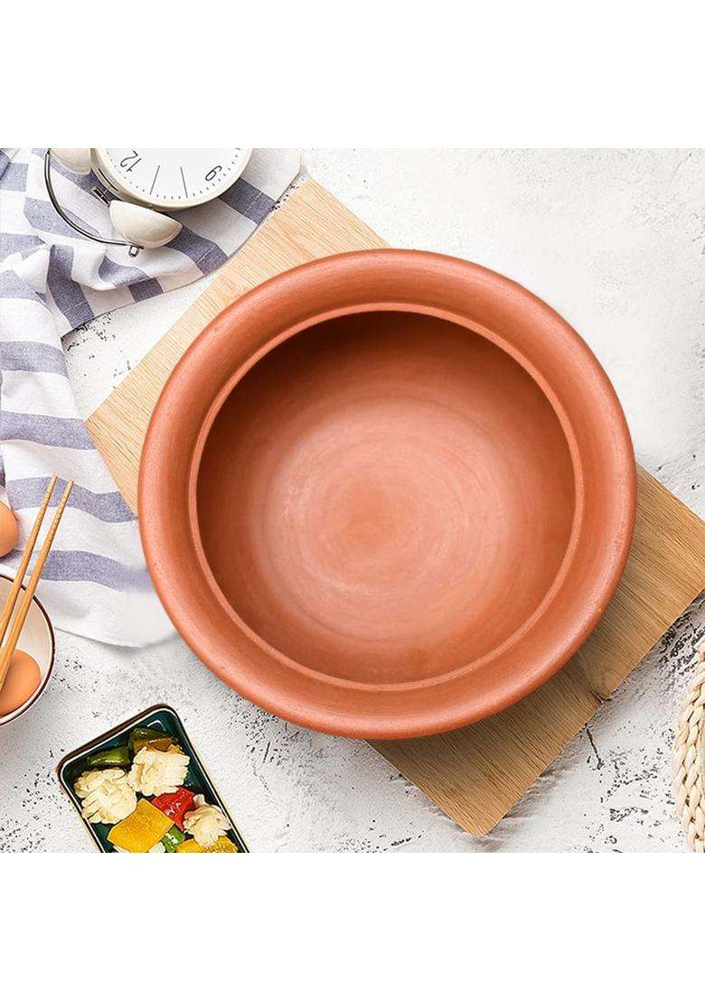 EZAHK Clay Handi Pot for Cooking on Gas Traditional Seasoned Handmade Earthern | 1.5 L | 1.6 Qt - Indya