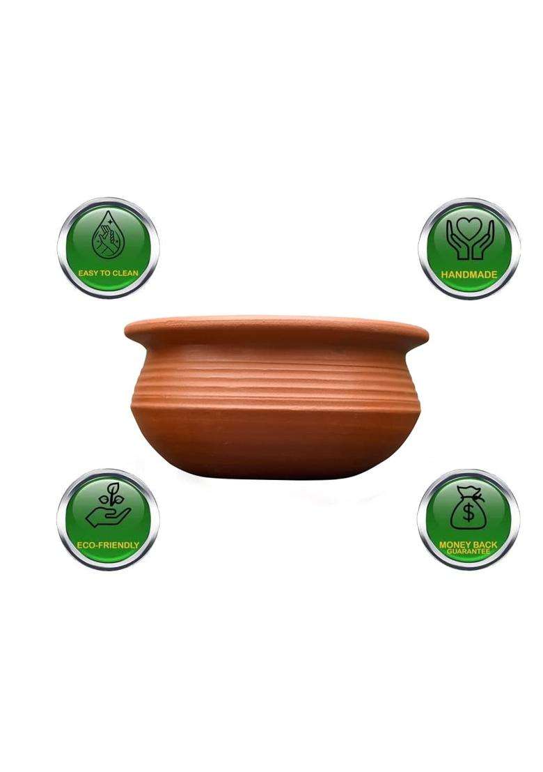 EZAHK Clay Handi Pot for Cooking on Gas Traditional Seasoned Handmade Earthern | 1.5 L | 1.6 Qt - Indya