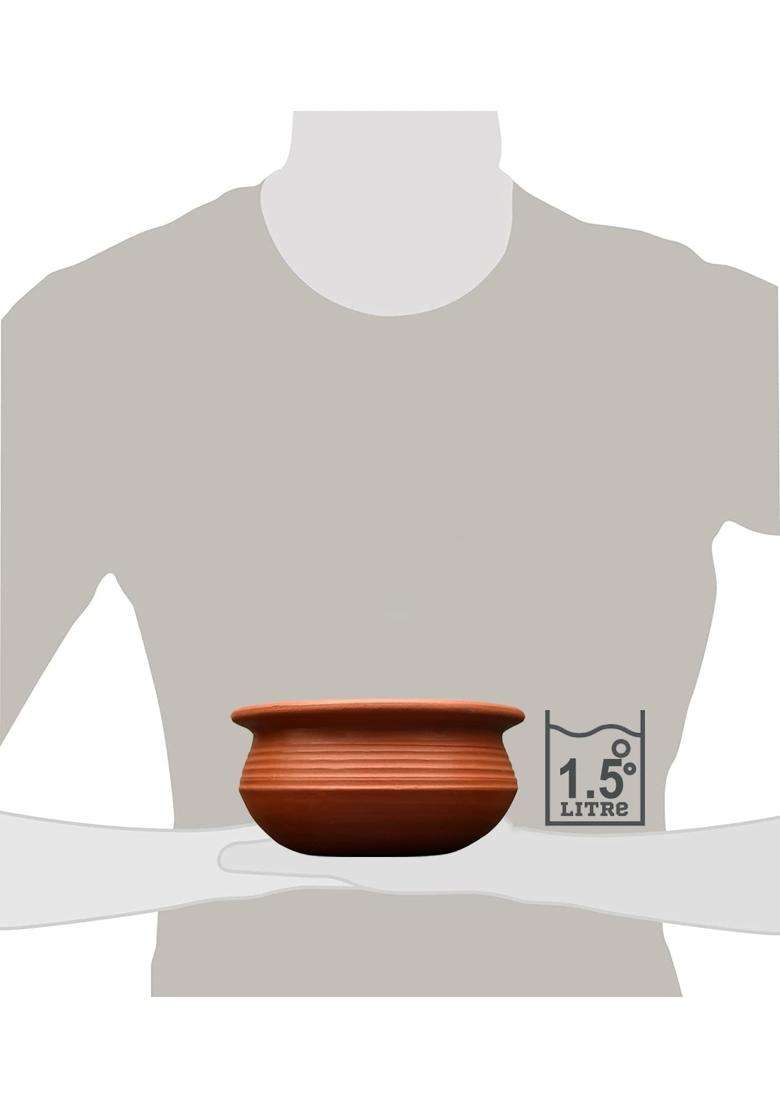 EZAHK Clay Handi Pot for Cooking on Gas Traditional Seasoned Handmade Earthern | 1.5 L | 1.6 Qt - Indya