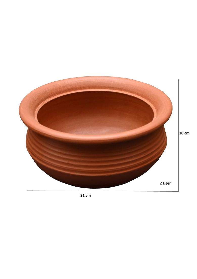 EZAHK Handmade Clay Handi Cooking Pot Curry Dal for Cooking | 2 L | 2.1 Qt - Indya