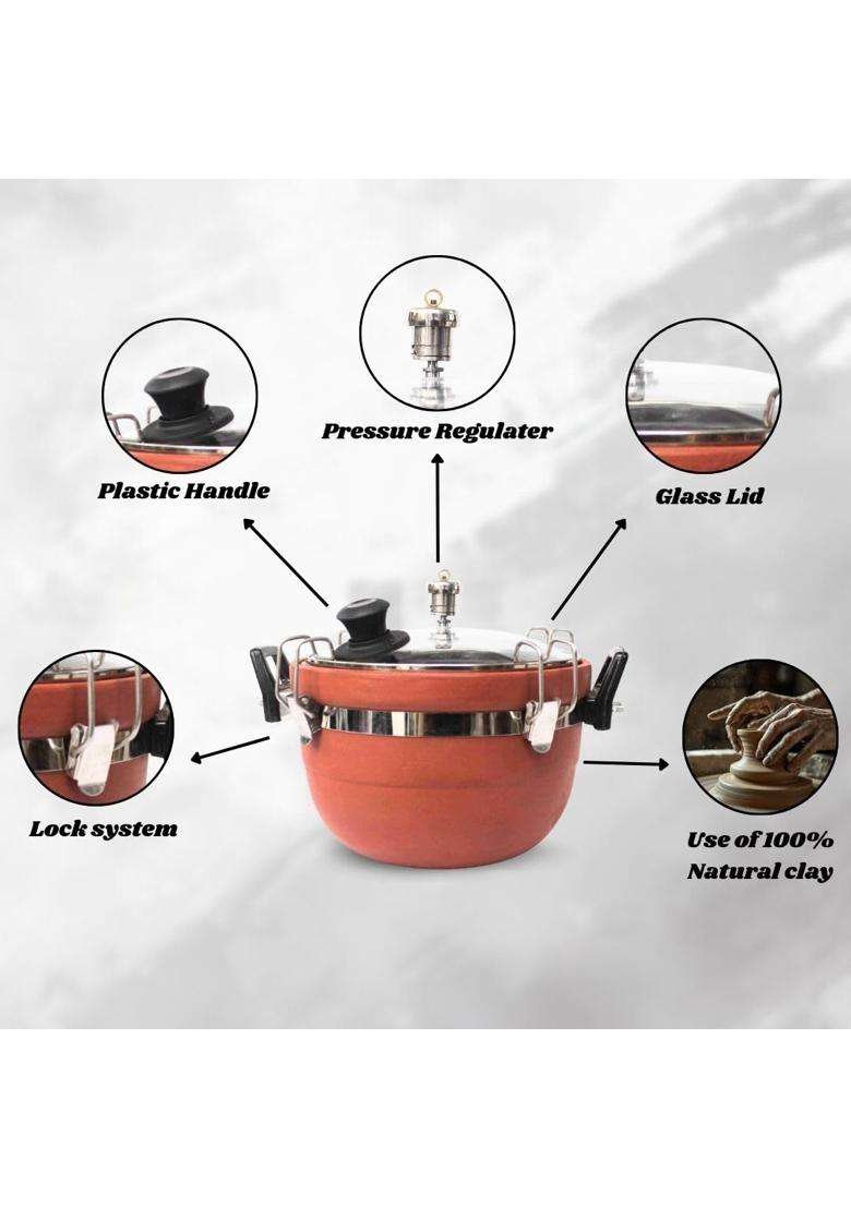 Terra Charms Red Clay Cooker | 3 L | 3.2 Qt | Handcrafted - Indya