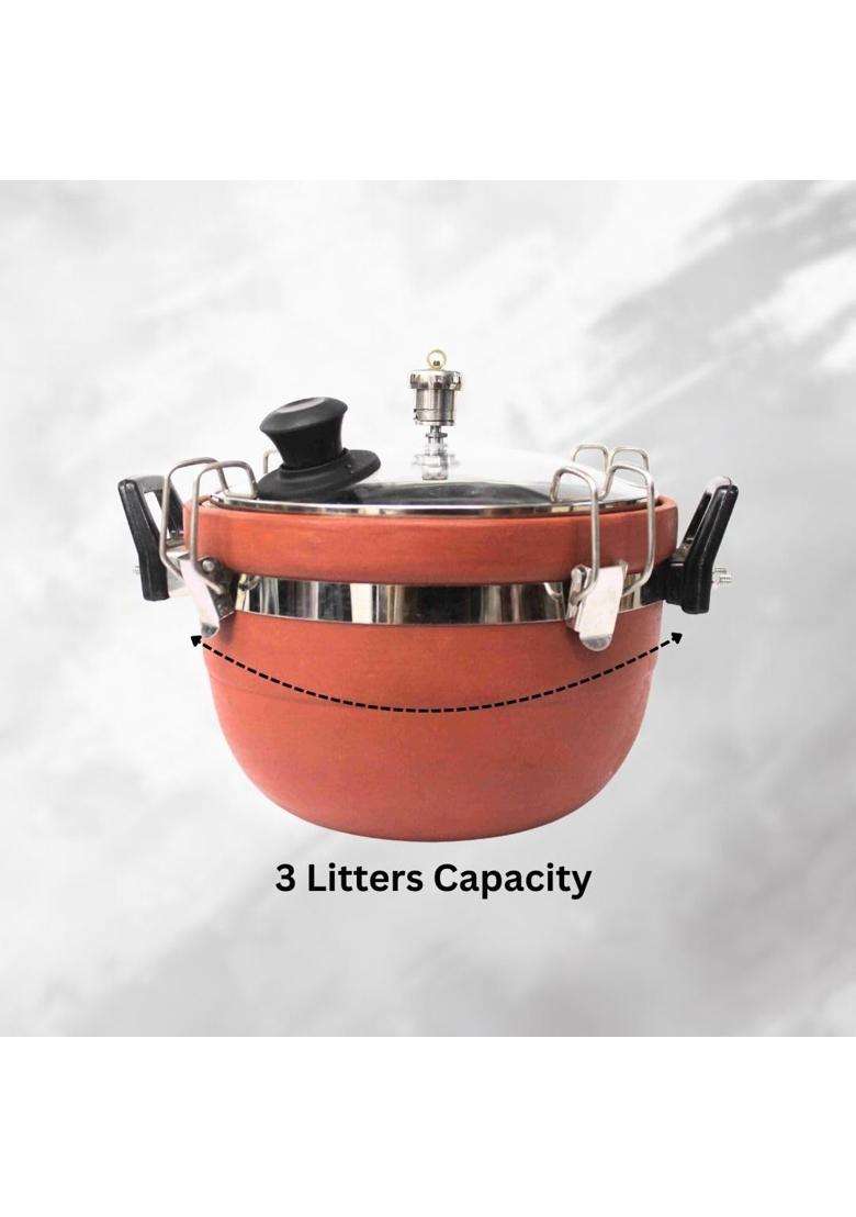 Terra Charms Red Clay Cooker | 3 L | 3.2 Qt | Handcrafted - Indya