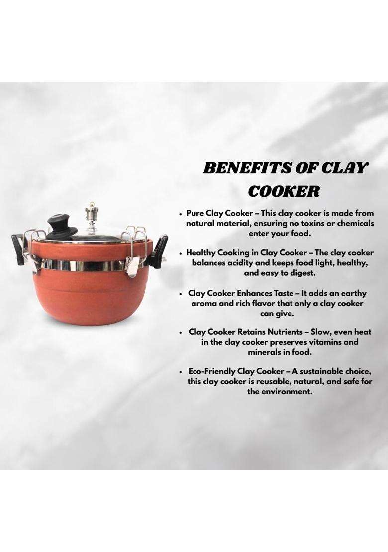 Terra Charms Red Clay Cooker | 3 L | 3.2 Qt | Handcrafted - Indya