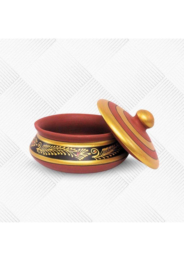 Terra Charms Black Painted Clay Daal Handi Cooking Pot | 1.5 L | 1.6 Qt | Handcrafted - Indya