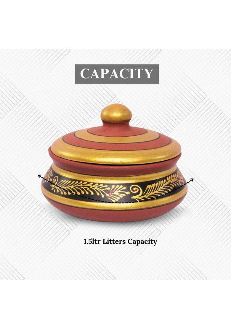Terra Charms Black Painted Clay Daal Handi Cooking Pot | 1.5 L | 1.6 Qt | Handcrafted - Indya