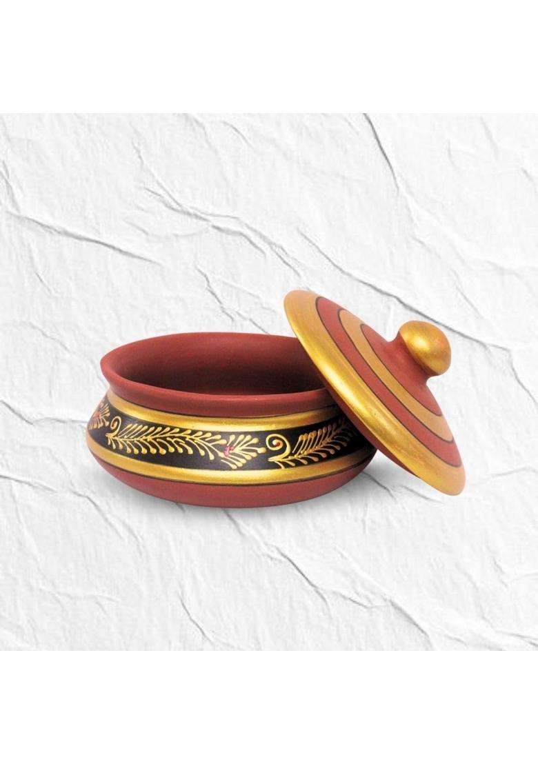 Terra Charms Black Painted Clay Daal Handi Cooking Pot | 1.5 L | 1.6 Qt | Handcrafted - Indya