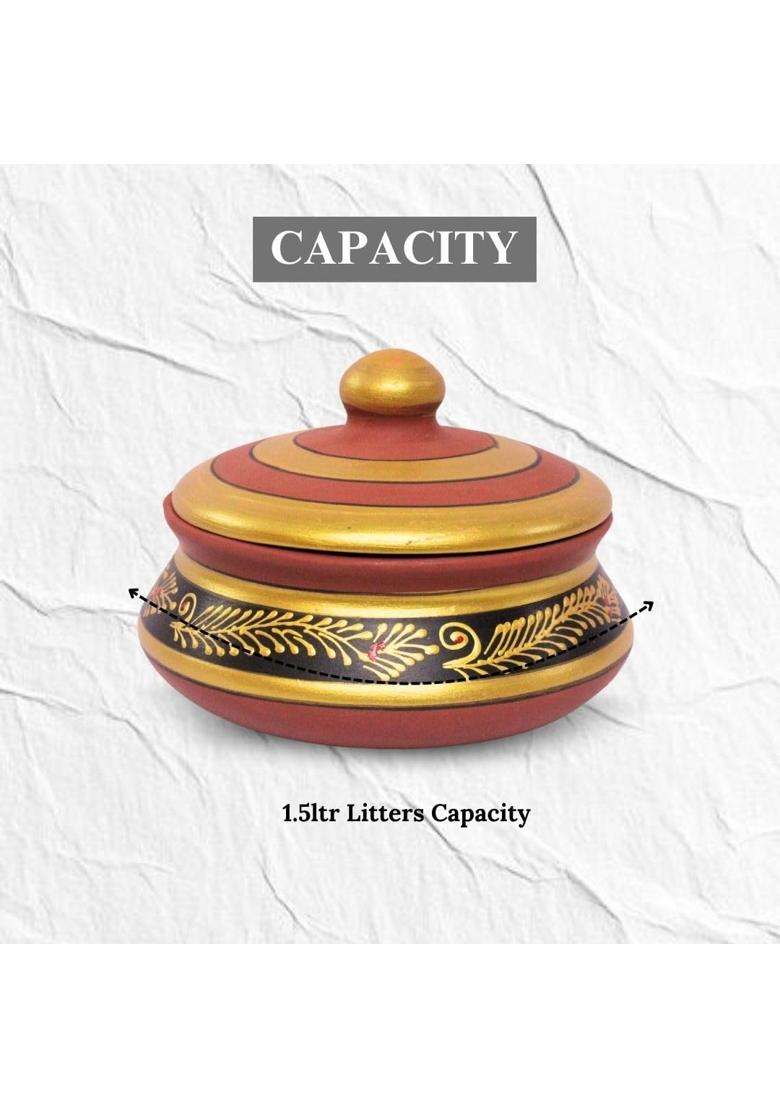 Terra Charms Black Painted Clay Daal Handi Cooking Pot | 1.5 L | 1.6 Qt | Handcrafted - Indya