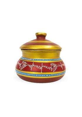 Terra Charms Hand-Painted Red Clay Daal Handi with Lid | 2.5 L | 2.6 Qt