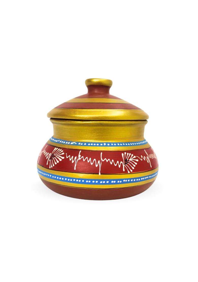 Terra Charms Red Clay Daal Handi with Lid | 2.5 L | 2.6 Qt | Handcrafted - Indya