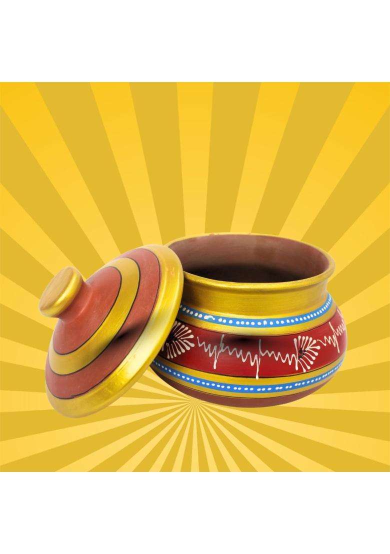 Terra Charms Red Clay Daal Handi with Lid | 2.5 L | 2.6 Qt | Handcrafted - Indya