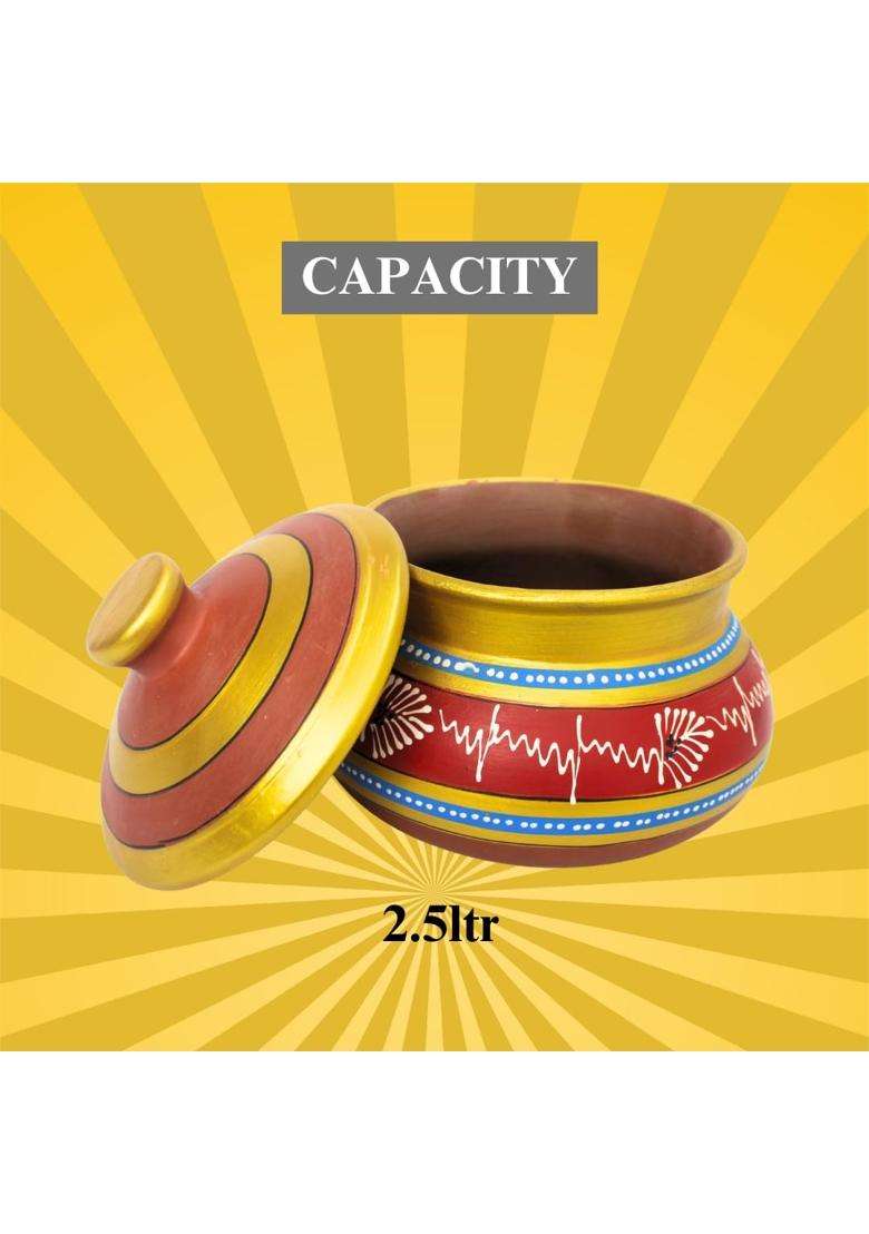 Terra Charms Red Clay Daal Handi with Lid | 2.5 L | 2.6 Qt | Handcrafted - Indya