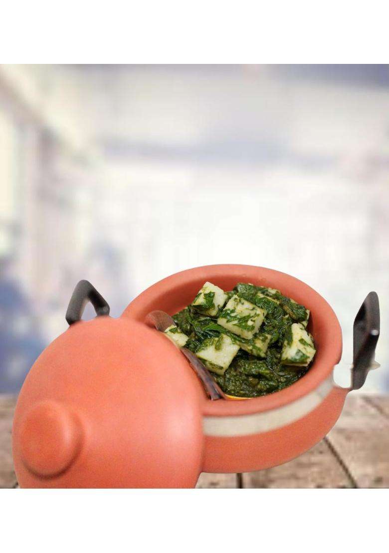 Terra Charms Terracotta Organic Clay Handi Cooking Pot ForPalak Paneer Cooking and Serving Mitti | 1.5 L | 1.6 Qt - Indya