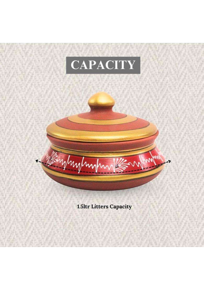 Terra Charms Red Painted Clay Daal Handi | 1.5 L | 1.6 Qt | Handcrafted - Indya